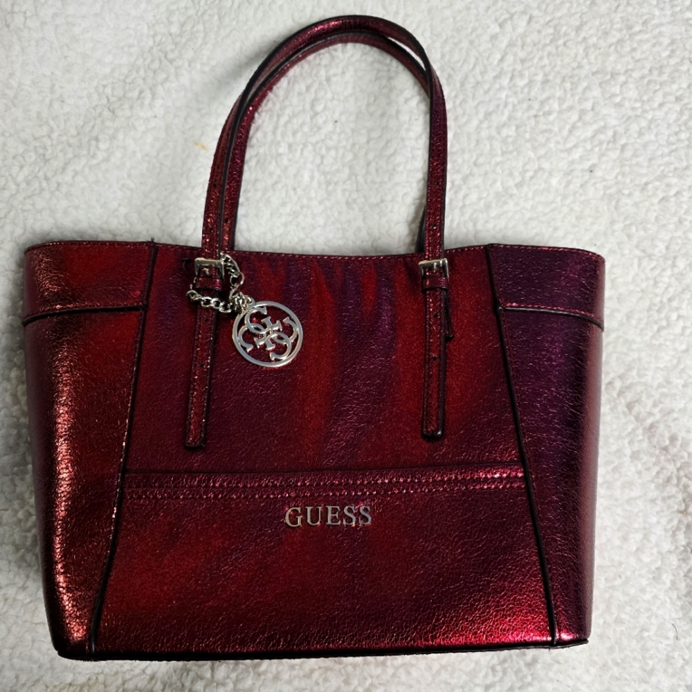 High Shine Red Guess East-West Adjustable Shoulder-Strap Handbag